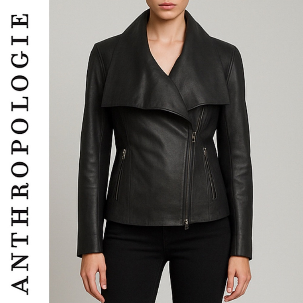 Anthropologie Cartonnier Melange Leather Moto Jacket in Black M Edgy Goth Biker